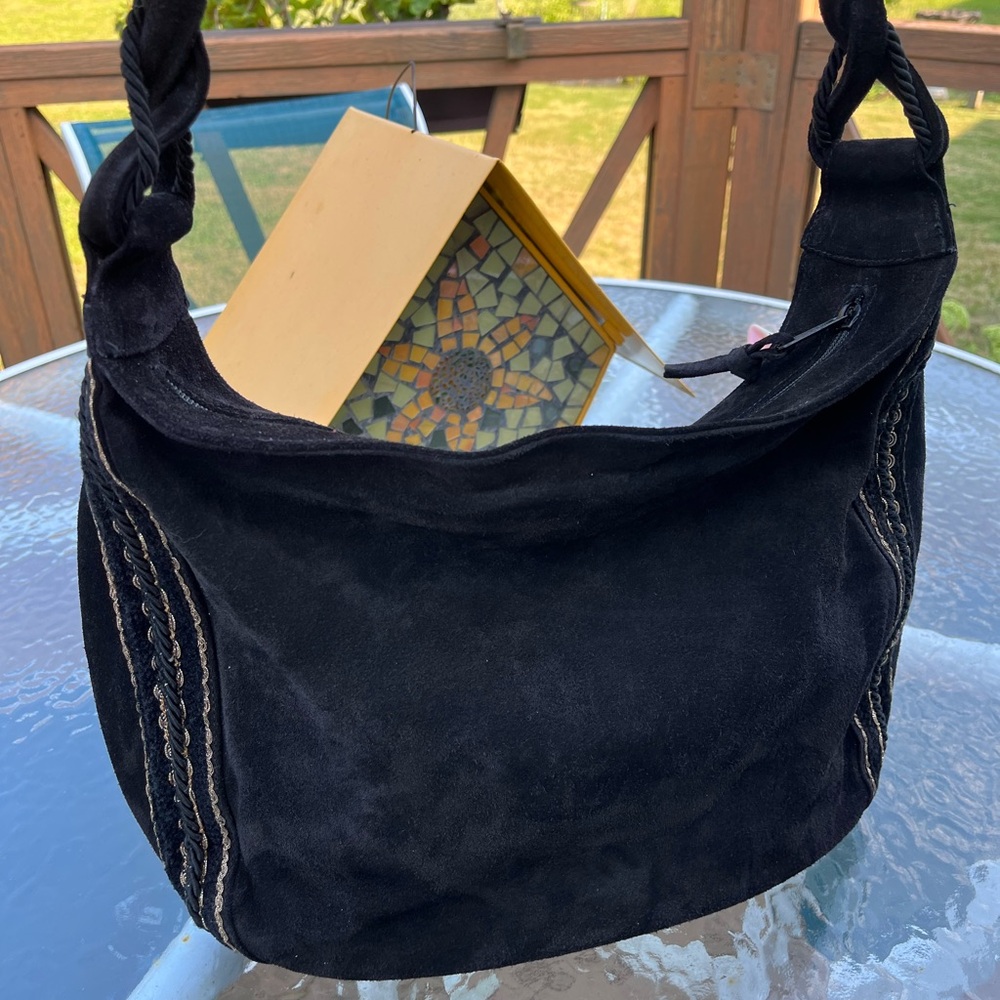 HOLT Renfrew black suede leather bag.